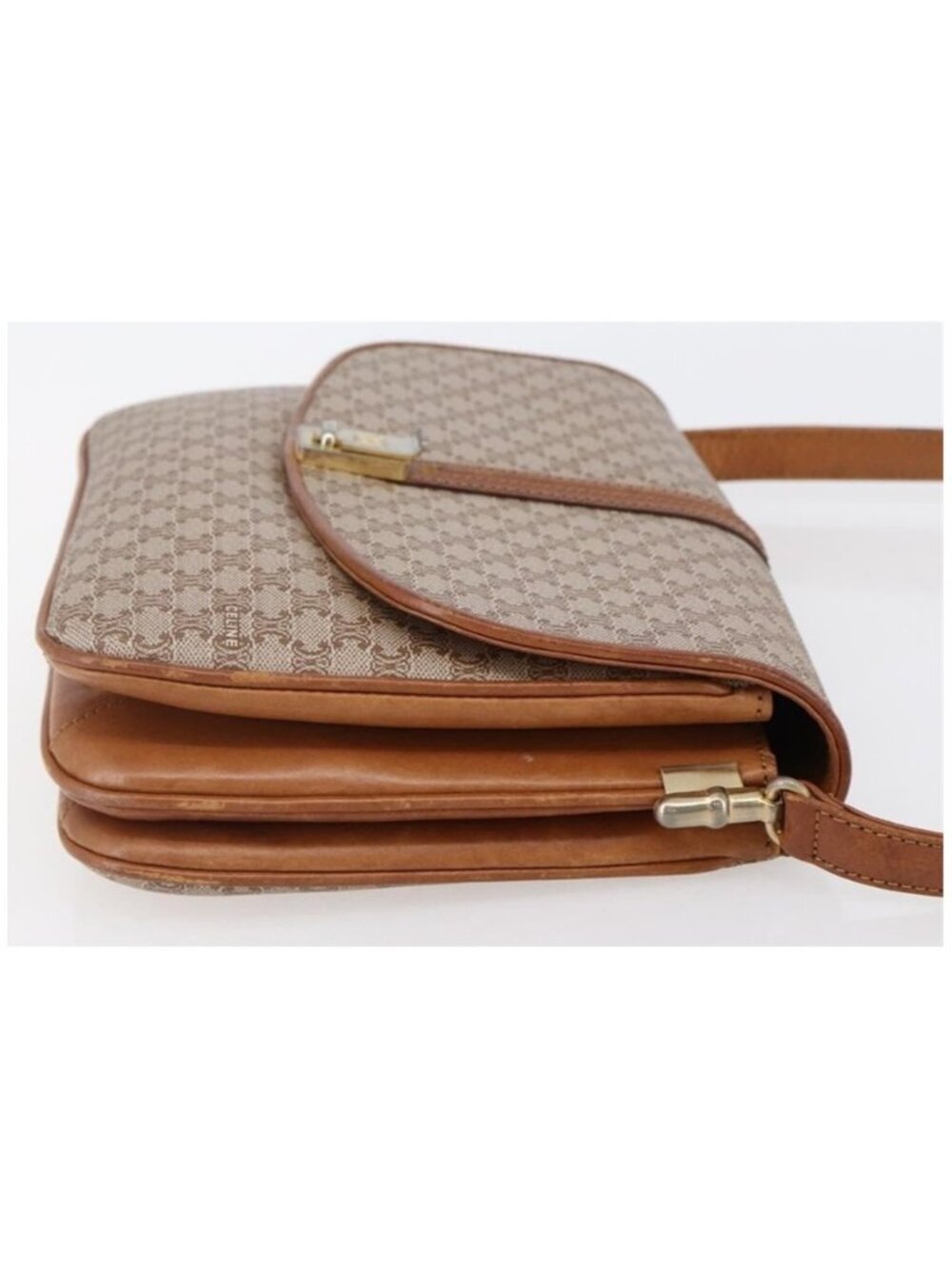 Authentic CELINE Macadam Canvas Shoulder Bag PVC Beige Gold - Picture 10 of 16